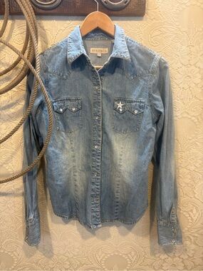 Stetson Washed Denim Western Shirt in Light Blue